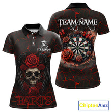 Load image into Gallery viewer, Personalized Skull And Roses Gothic Darts Shirt For Women Custom Red Dart Jersey Team Polo &amp; 1/4 Zip TDM5041