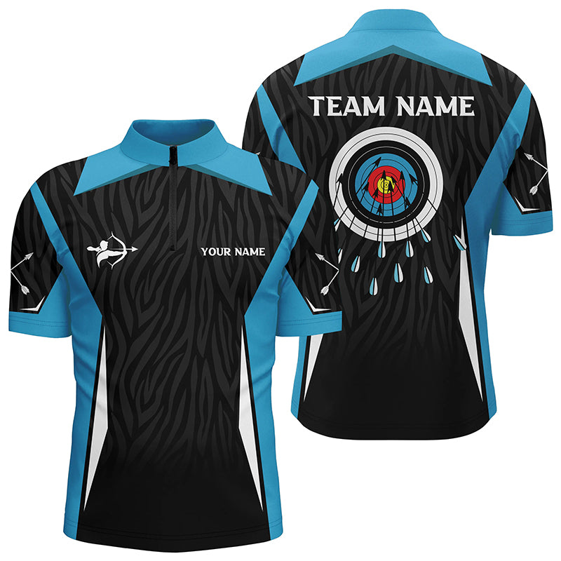 Personalized Blue Archery Jerseys Men Quarter-Zip Shirts, 3D Printed Archery Target Shirts TDM0607