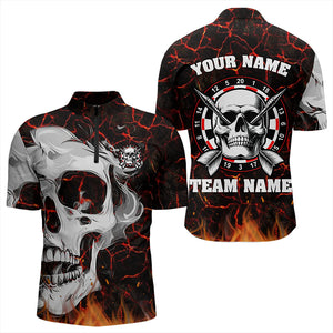 Personalized Red Fiery Crack Skull Dart Shirts Custom Scary Dart Shirts For Men Dart Jerseys TDM3267