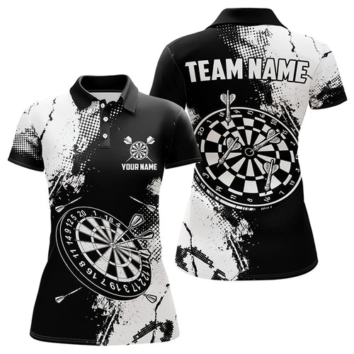 Grunge Black And White Dart Polo & Quarter Zip Custom Dart Shirts For Women, Retro Dart Jerseys TDM3271
