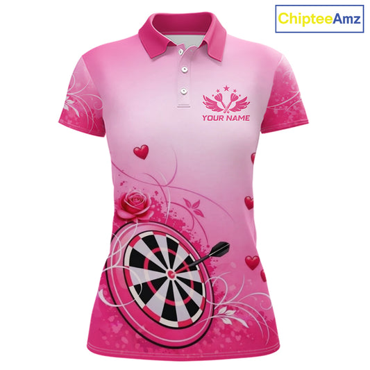 Personalized Pink Roses Darts Jersey For Women Custom Valentine Darts Shirts, Best Darts Gifts TDM5767