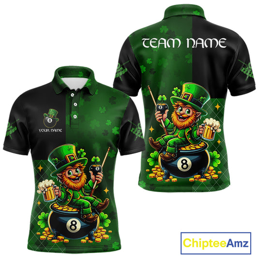 Custom St Patrick Day Leprechaun 8 Ball Billiard Shirt For Men, Shamrock Luckiest Pool Team Jersey TDM5768