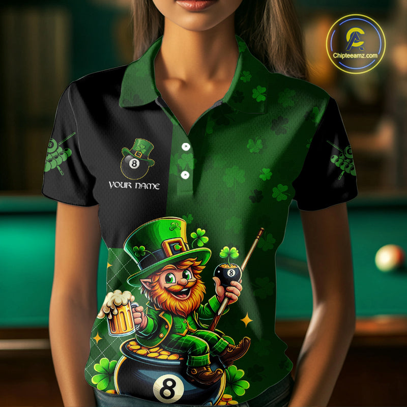 Custom St Patrick Day Leprechaun 8 Ball Billiard Shirt For Women, Shamrock Luckiest Pool Team Jersey TDM5768