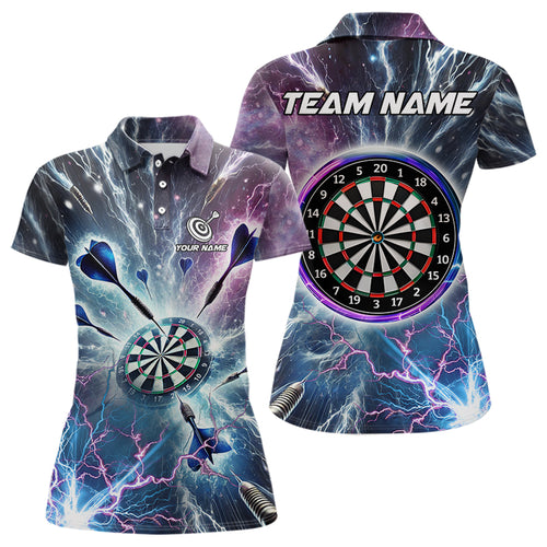 Blue And Purple Galaxy Thunder Lightning Dart Shirts For Women Custom Dart Jerseys Polo & 1/4 Zip TDM3768