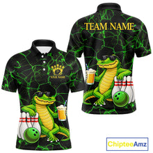 Load image into Gallery viewer, Black And Green Funny Alligator Bowling Shirt For Men Custom Lightning Bowling Team Jersey TDM6141