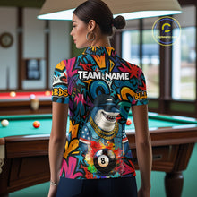 Load image into Gallery viewer, Funny Shark Colorful Graffiti 8 Ball Billiard Shirt For Women Custom Pool Jersey Polo &amp; 1/4 Zip TDM6369