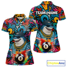 Load image into Gallery viewer, Funny Shark Colorful Graffiti 8 Ball Billiard Shirt For Women Custom Pool Jersey Polo &amp; 1/4 Zip TDM6369