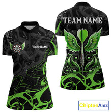 Load image into Gallery viewer, Black Green Custom Wings Darts Shirts For Women, Darts Jersey Pocket Option TDM4041