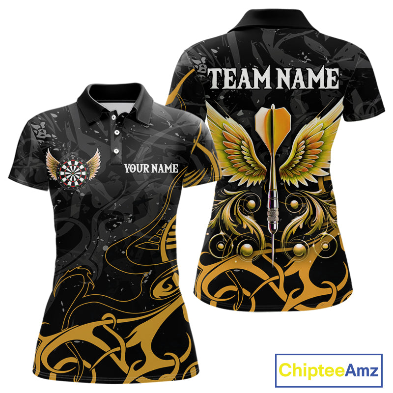 Yellow Black Custom Wings Darts Shirts For Women, Darts Jersey Pocket Option TDM4042