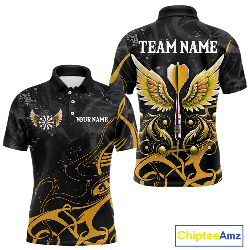 Yellow Black Custom Wings Darts Shirts For Men, Darts Jersey Pocket Option TDM4042