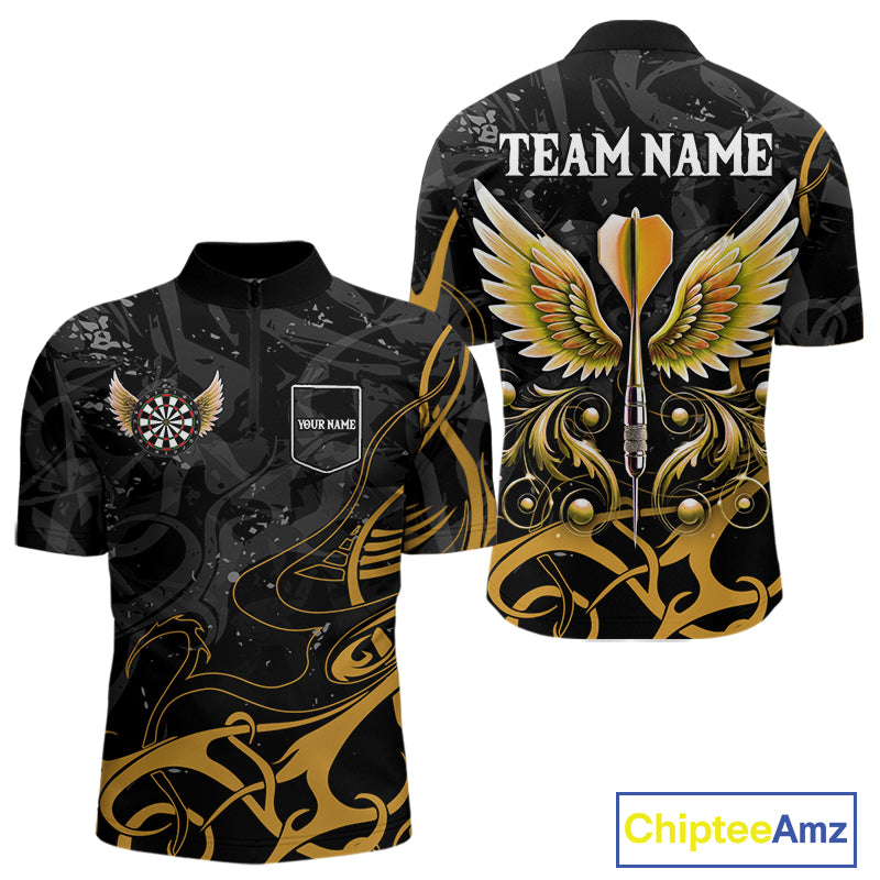 Yellow Black Custom Wings Darts Shirts For Men, Darts Jersey Pocket Option TDM4042