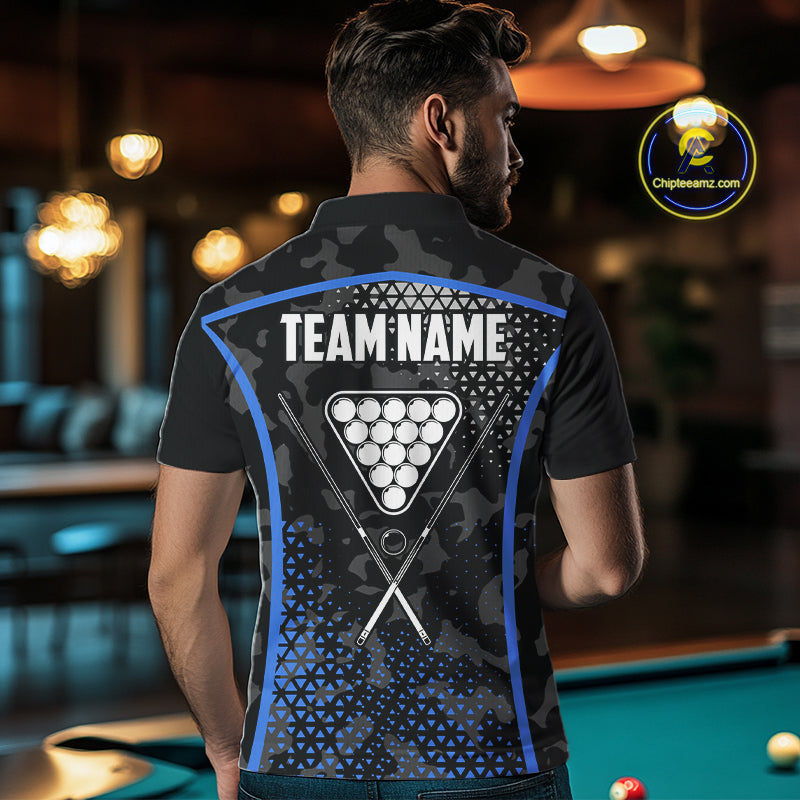 Black And Blue 8 Ball Pool Billiard Shirt For Men Custom Camo Billiard Team Jersey Polo & 1/4 Zip TDM6567