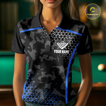 Load image into Gallery viewer, Black And Blue 8 Ball Pool Billiard Shirt For Women Custom Camo Billiard Team Jersey Polo &amp; 1/4 Zip TDM6567