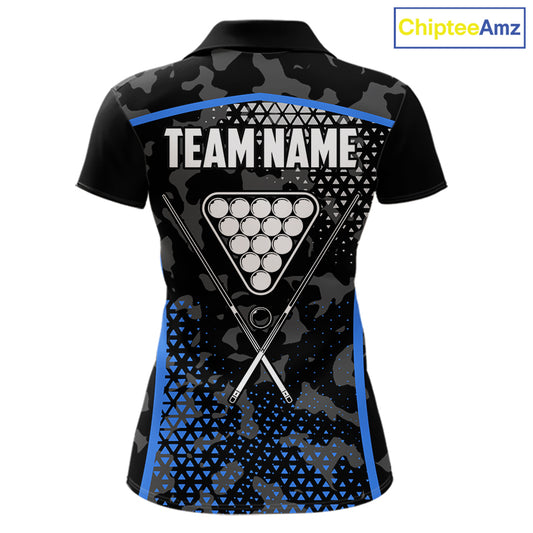 Black And Blue 8 Ball Pool Billiard Shirt For Women Custom Camo Billiard Team Jersey Polo & 1/4 Zip TDM6567