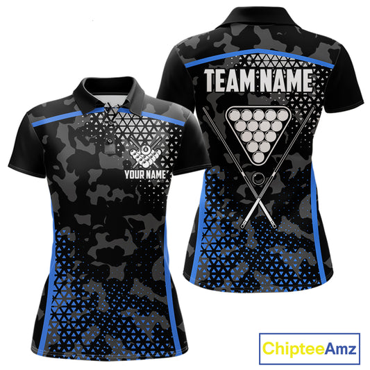 Black And Blue 8 Ball Pool Billiard Shirt For Women Custom Camo Billiard Team Jersey Polo & 1/4 Zip TDM6567