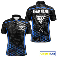 Load image into Gallery viewer, Black And Blue 8 Ball Pool Billiard Shirt For Men Custom Camo Billiard Team Jersey Polo &amp; 1/4 Zip TDM6567