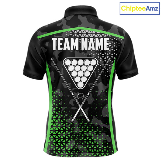 Black And Green 8 Ball Pool Billiard Shirt For Men Custom Camo Billiard Team Jersey Polo & 1/4 Zip TDM6568