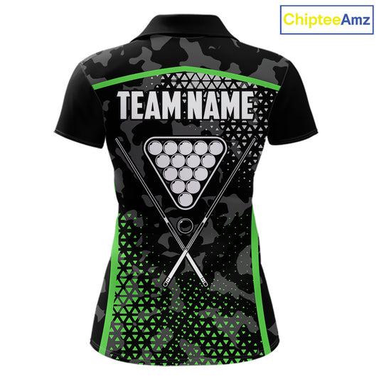 Black And Green 8 Ball Pool Billiard Shirt For Women Custom Camo Billiard Team Jersey Polo & 1/4 Zip TDM6568