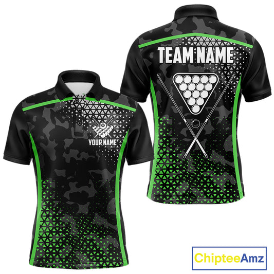 Black And Green 8 Ball Pool Billiard Shirt For Men Custom Camo Billiard Team Jersey Polo & 1/4 Zip TDM6568
