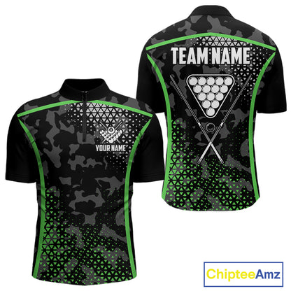 Black And Green 8 Ball Pool Billiard Shirt For Men Custom Camo Billiard Team Jersey Polo & 1/4 Zip TDM6568