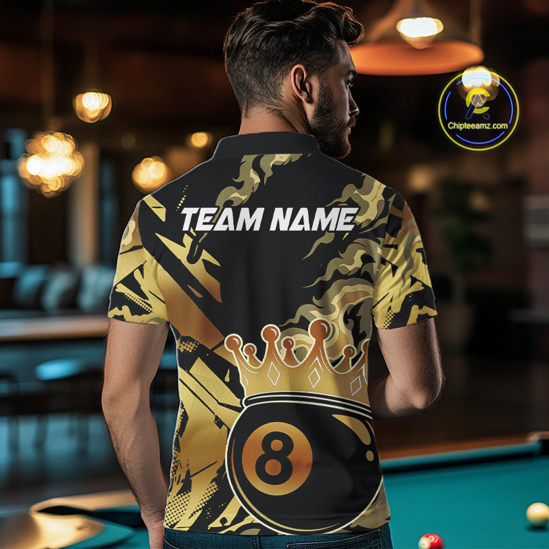 Personalized Golden 8 Ball Crown Billiard Shirt For Men, Pool King Team Jerseys Polo & 1/4 Zip TDM4236