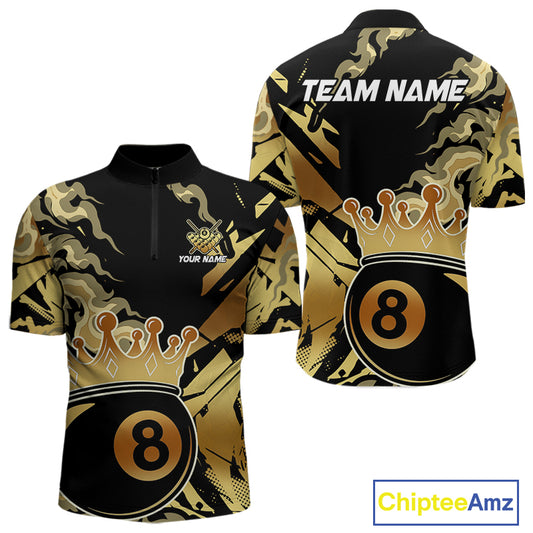 Personalized Golden 8 Ball Crown Billiard Shirt For Men, Pool King Team Jerseys Polo & 1/4 Zip TDM4236