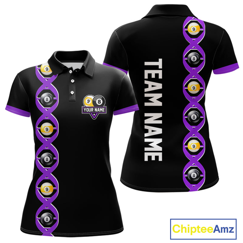DNA Billiard 8 Ball & 9 Ball Shirts For Women Custom Funny Pool Jerseys Team Polo & 1/4 Zip |Purple TDM4393