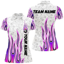 Load image into Gallery viewer, Fire Flame Purple 8 Ball Pattern Custom Billiard Shirts For Women, Best 8 Ball Pool Jerseys Apparel TDM2287