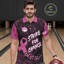 Load image into Gallery viewer, Strike For Change Pink Ribbon Custom Bowling Shirt For Men, Breast Cancer Awareness Bowling Jersey TDM4635
