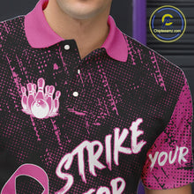 Load image into Gallery viewer, Strike For Change Pink Ribbon Custom Bowling Shirt For Men, Breast Cancer Awareness Bowling Jersey TDM4635