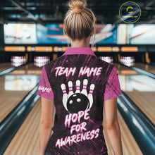 Load image into Gallery viewer, Strike For Change Pink Ribbon Custom Bowling Shirt For Women, Breast Cancer Awareness Bowling Jersey TDM4635