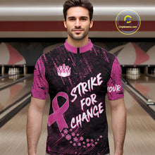 Load image into Gallery viewer, Strike For Change Pink Ribbon Custom Bowling Shirt For Men, Breast Cancer Awareness Bowling Jersey TDM4635