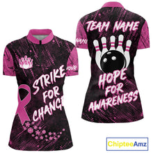 Load image into Gallery viewer, Strike For Change Pink Ribbon Custom Bowling Shirt For Women, Breast Cancer Awareness Bowling Jersey TDM4635