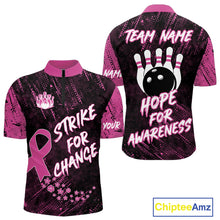 Load image into Gallery viewer, Strike For Change Pink Ribbon Custom Bowling Shirt For Men, Breast Cancer Awareness Bowling Jersey TDM4635