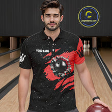 Load image into Gallery viewer, Custom Red Grunge American Flag Bowling Shirt For Men, Patriotic Bowling Team Jersey Polo, 1/4 Zip TDM4633