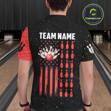 Load image into Gallery viewer, Custom Red Grunge American Flag Bowling Shirt For Men, Patriotic Bowling Team Jersey Polo, 1/4 Zip TDM4633