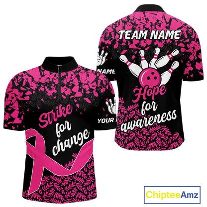 Strike For Change Hope For Awareness Custom Bowling Shirt For Men, Breast Cancer Bowling Jerseys TDM4634