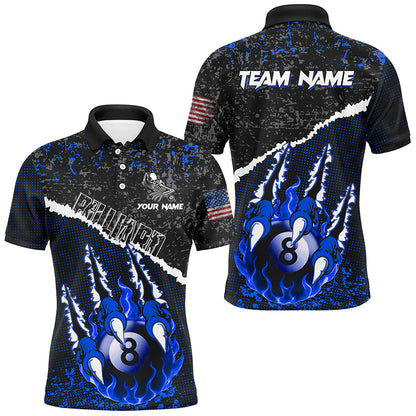 Funny Claws Custom Fire Flame 8 Ball Billiard Shirts For Men, Grunge Billiard Jerseys |Blue TDM2795