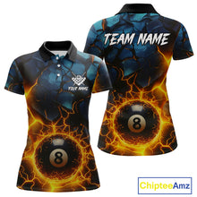 Load image into Gallery viewer, Personalized Fire Cracks 8 Ball Billiard Shirt For Women Custom 8 Ball Pool Jersey Polo &amp; 1/4 Zip TDM5045