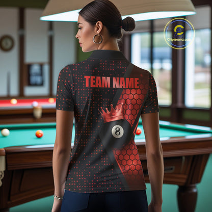 Personalized Red 8 Ball Pool Crown Hexagon Billiard Shirt For Women, Billiard League Team Jersey TDM5047