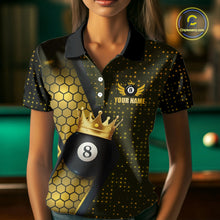 Load image into Gallery viewer, Personalized Gold 8 Ball Pool Crown Hexagon Billiard Shirt For Women, Billiard League Team Jersey TDM5048