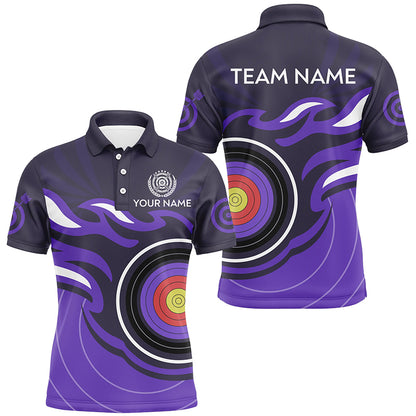 Personalized Purple Archery Target Flame Men Polo & 1/4 Zip Shirts, Archery Shirts For Team Jerseys TDM3036