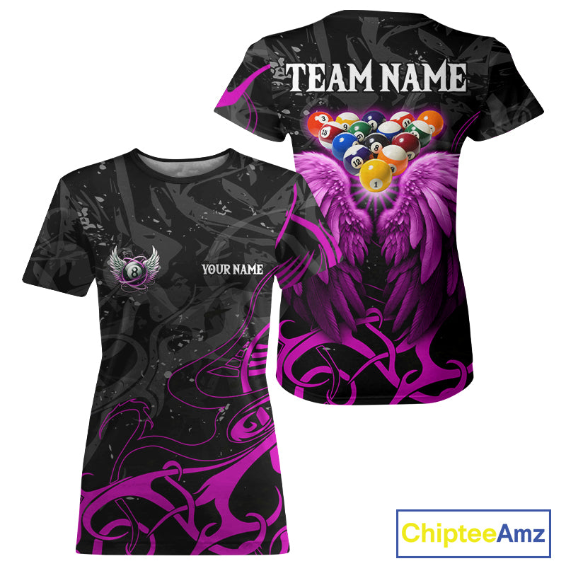 Black And Purple 8 Ball Wings Billiard T-Shirt For Women Custom Tribal Pool Team Jersey, Billiard Gift TDM5774