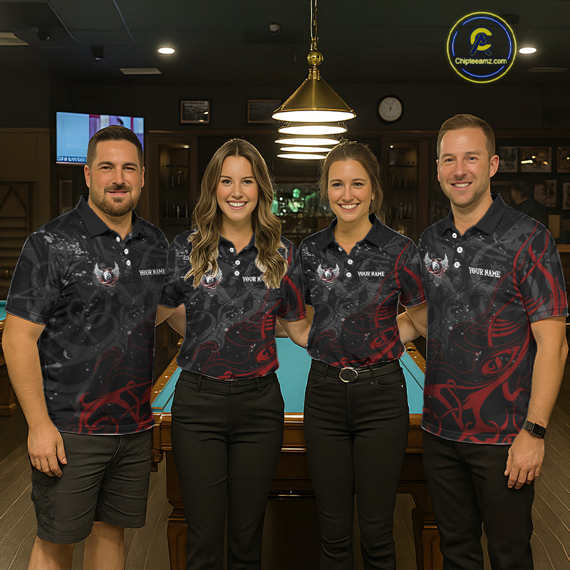 Black And Red 8 Ball Wings Billiard Shirt For Men Custom Tribal Pool Jersey Team Polo & 1/4 Zip TDM5776