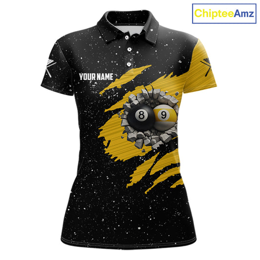 Yellow Black Grunge US Flag 8 Ball & 9 Ball Pool Women's Billiard Shirt Custom Billiard Team Jersey TDM5777