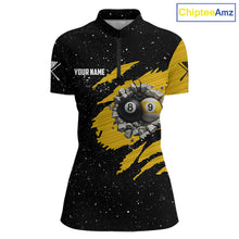 Load image into Gallery viewer, Yellow Black Grunge US Flag 8 Ball &amp; 9 Ball Pool Women's Billiard Shirt Custom Billiard Team Jersey TDM5777