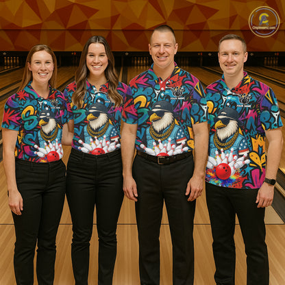 Funny Eagle Colorful Graffiti Bowling Shirt For Men Custom Bowling Team Jersey Polo & 1/4 Zpip TDM5784