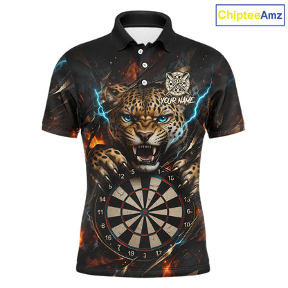 Personalized Leopard Lightning Darts Shirt For Men Custom Darts Jersey Polo & 1/4 Zip Team Shirts TDM6378
