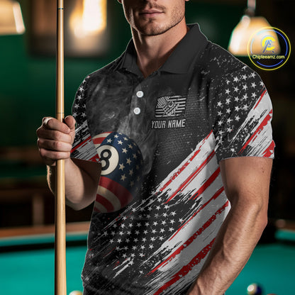Personalized Grunge American Flag Men's Billiard Shirts Custom 8 Ball Pool Smoke Team Jerseys TDM4054
