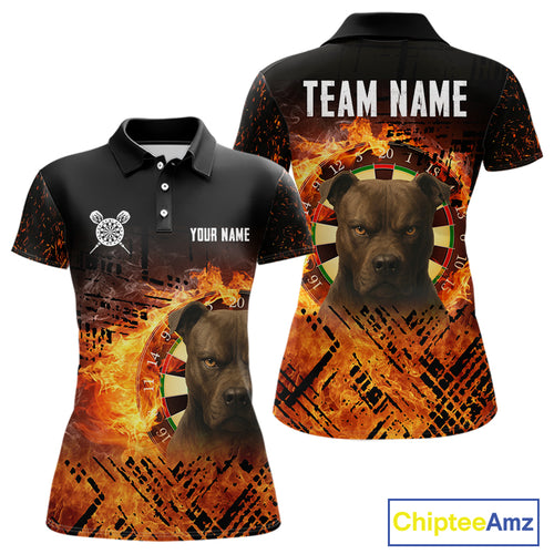 Personalized Fire Pitbull Dart Shirts For Women – Custom Flaming Darts Team Polo & 1/4 Zip Jerseys TDM4056